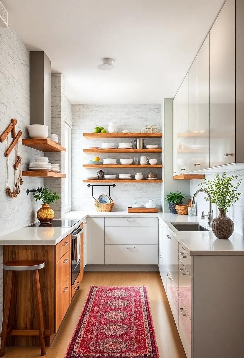 Embrace Open Shelving: Swap out bulky cabinets for stylish open shelves to showcase your dishware while creating an airy feel