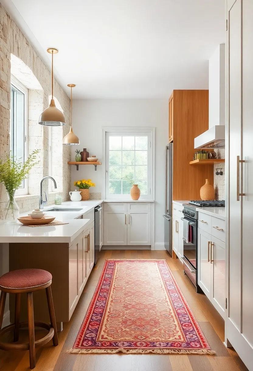 Rugs with Personality: Add a stylish runner rug along the kitchen floor to bring warmth and visual interest to the narrow layout