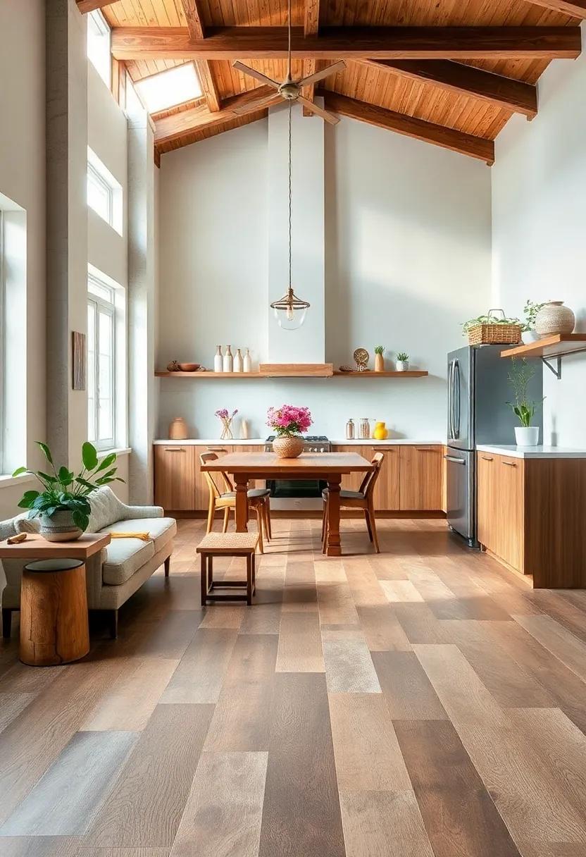 Floating Floor Ideas: Consider floating floor options that blend rustic aesthetics with modern installation techniques for flexibility and ease