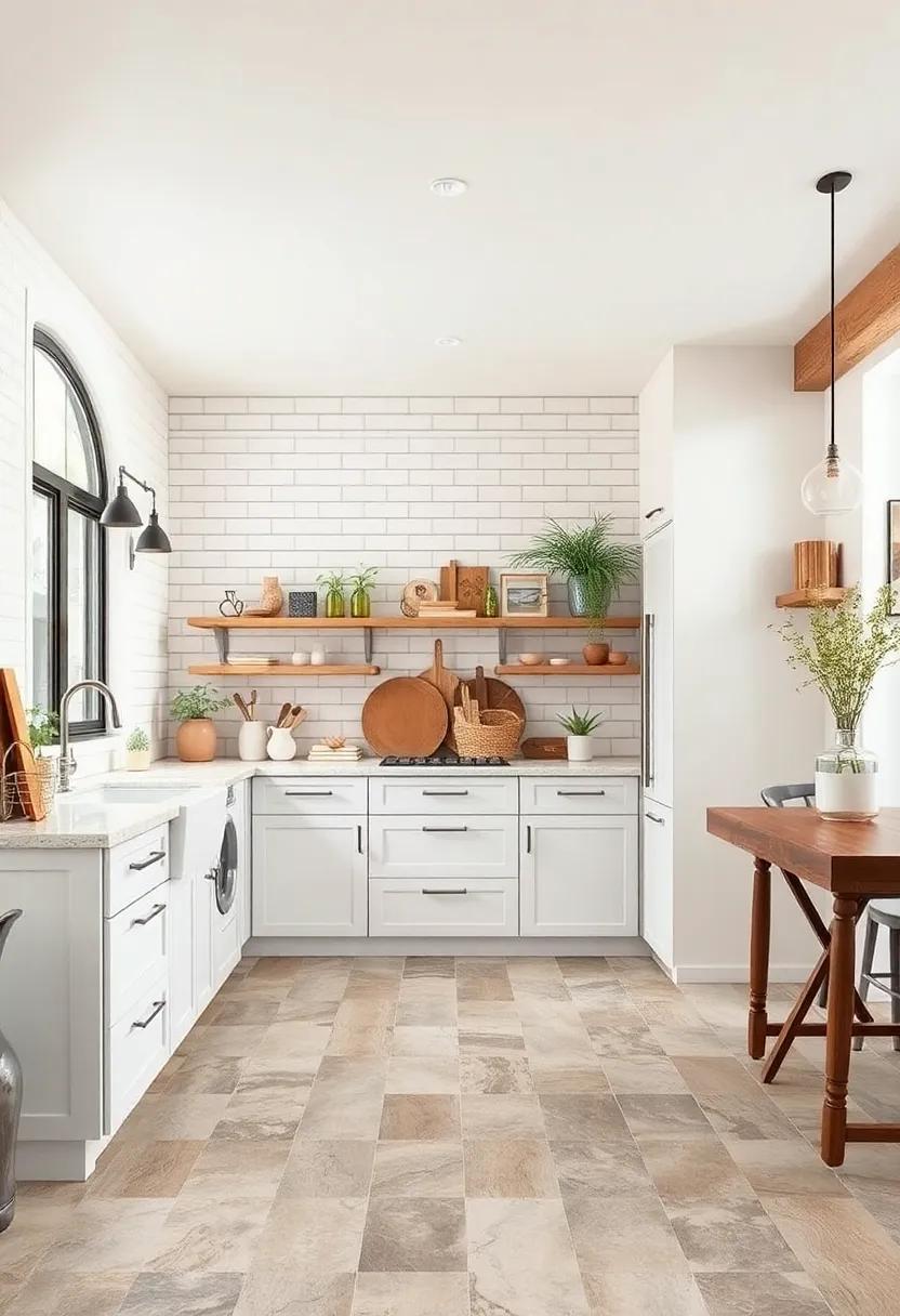 Subway Tile Inspiration: Subtle variations of classic white subway tiles add a traditional touch while blending perfectly with rustic elements