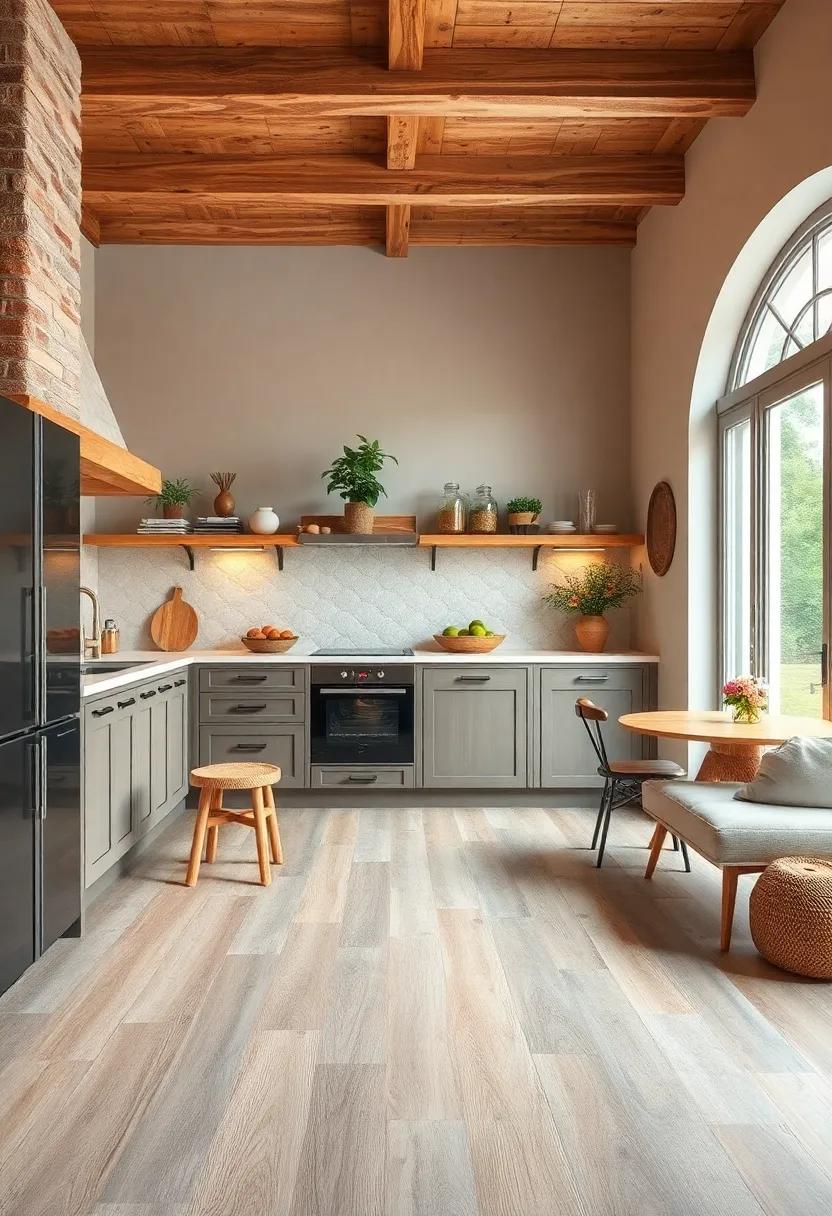 Warm Wood-Look Porcelain tiles: Embrace the cozy charm of wood with porcelain tiles that replicate the natural grain, perfect for a rustic kitchen feel