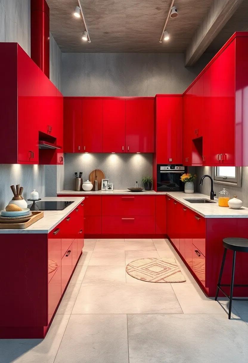 Bold Red Cabinets: ‍Make a statement with high-gloss red cabinetry, injecting energy and vibrancy into your cooking area