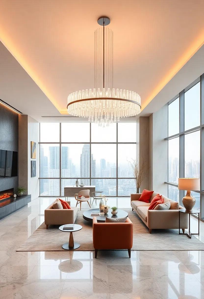Explore ​an ultra-modern high-rise where ‍a sleek, linear chandelier embodies sophistication ‍and innovation,⁤ perfectly ⁣complementing the‌ city's vibrant energy outside
