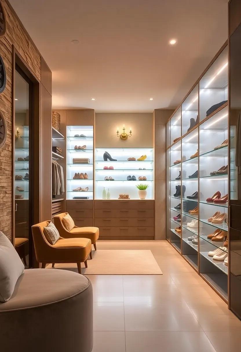 Lighted Shoe Racks: Showcase your shoe collection with lighted racks that not only display your favorites but also illuminate the area beautifully