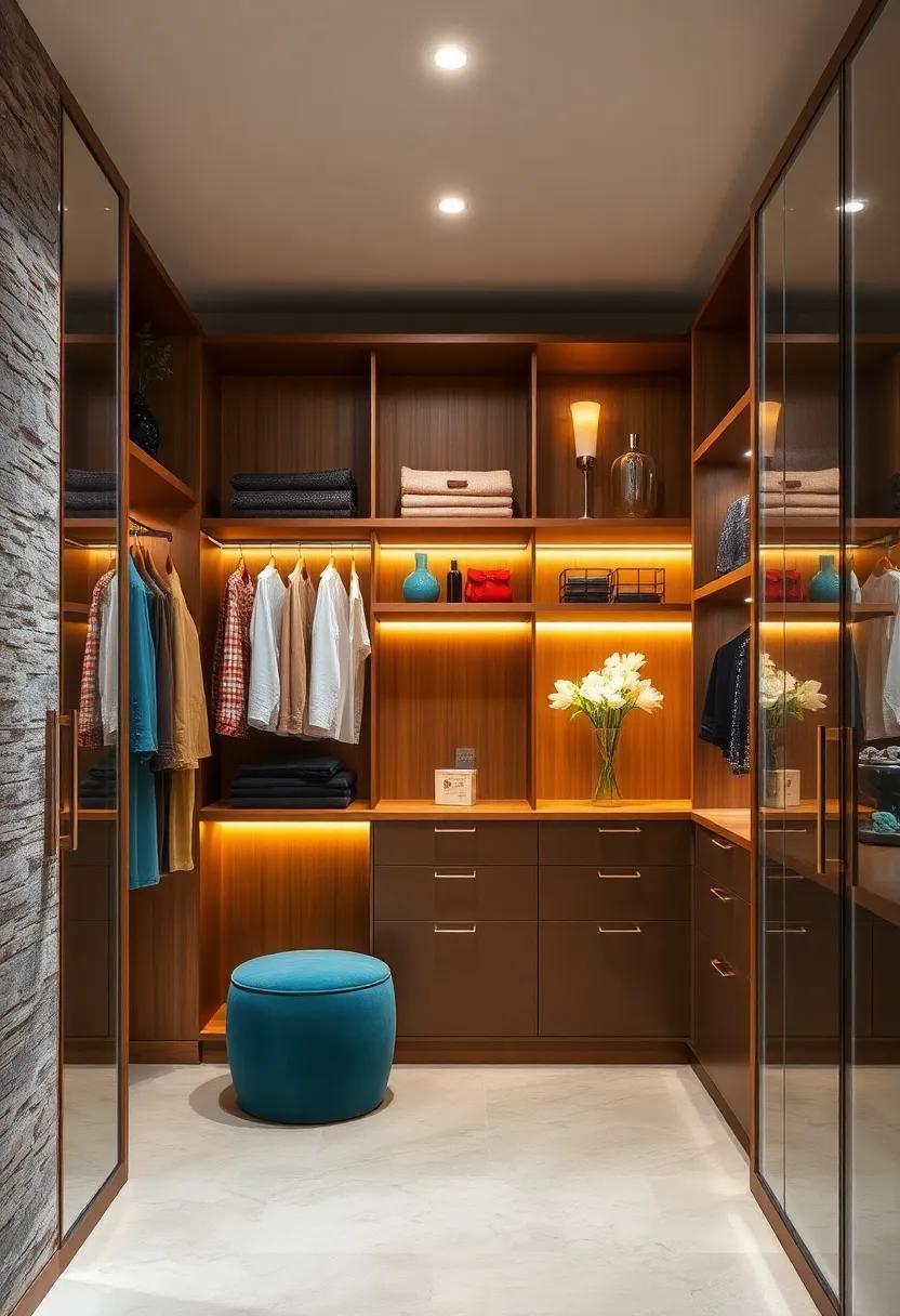 Under-Shelf Lighting: Make the most of your closet's height by adding under-shelf lighting for a modern touch that highlights your clothing collection
