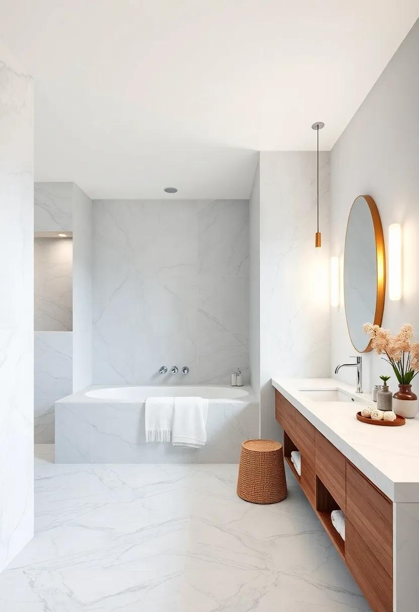 Minimalist ⁤and chic, the ‍spa-like ‍bathroom⁢ dazzles with‍ white marble​ countertops and deep blue ⁣tiles, elevating everyday rituals to a serene ‌escape reminiscent of the seaside