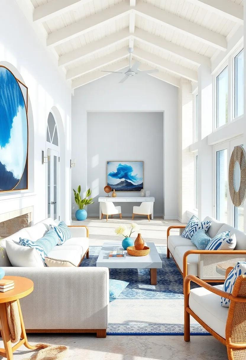 A blend of‍ rustic wood and modern design elements, this beach house incorporates ‌deep navy furnishings against luminous white shiplap, bringing a timeless elegance to‍ coastal living