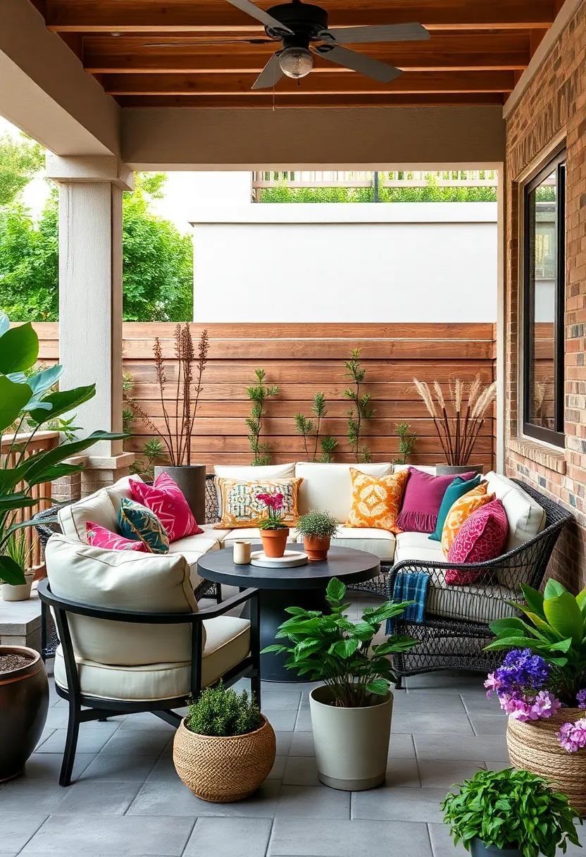 Cozy Corner Nook: Design a charming outdoor corner with a⁣ small sectional or comfy chairs, layered with vibrant cushions for a stylish and inviting ⁢atmosphere