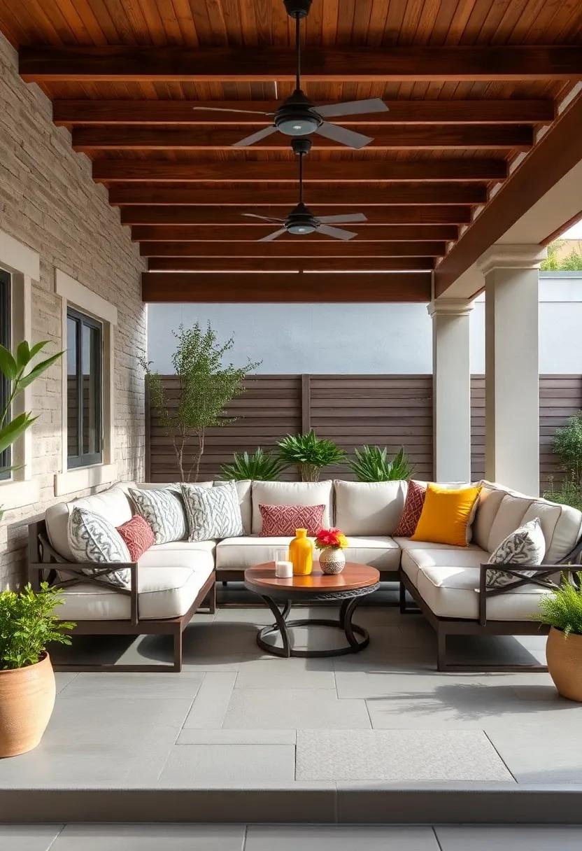 Contemporary Outdoor Couch: Select a comfortable, contemporary outdoor couch that serves as a statement piece while accommodating gatherings⁣ on ​your patio