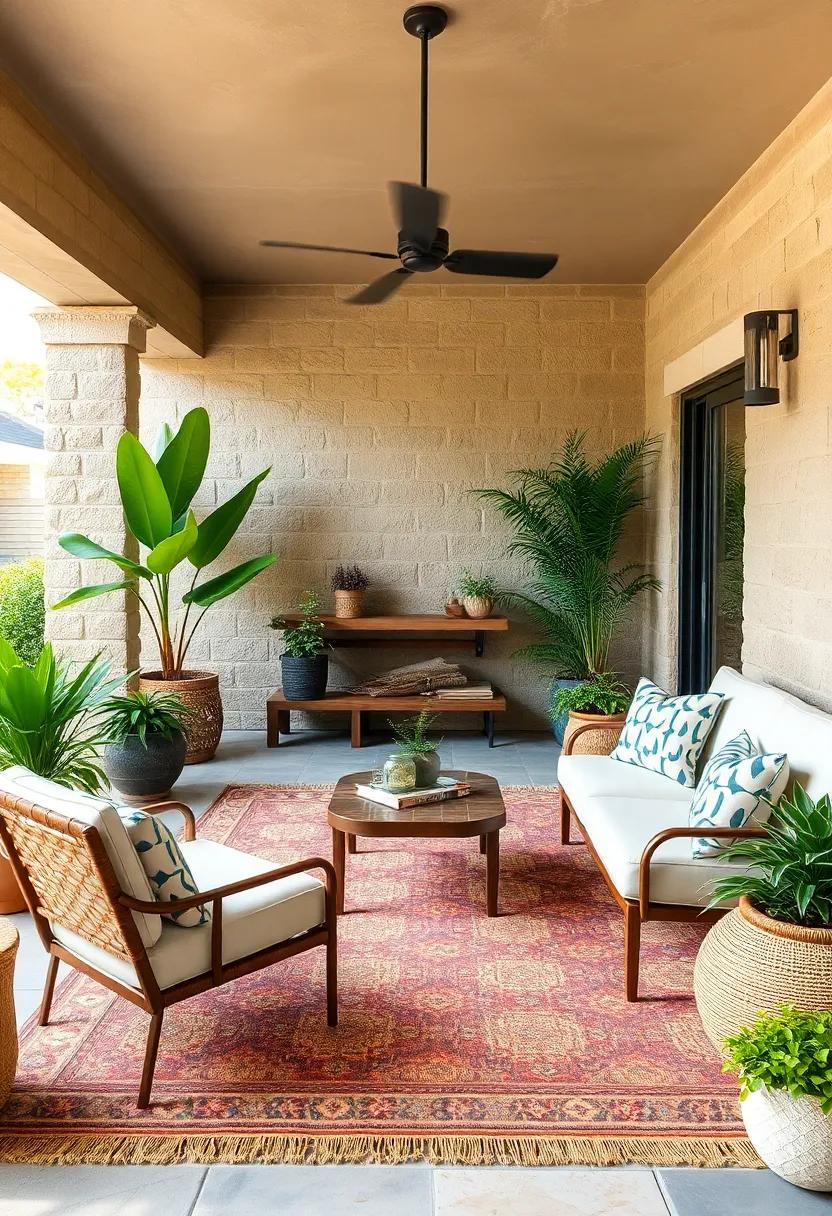 Outdoor rug Magic: Define your ‌seating area with a weather-resistant outdoor rug, adding comfort and style while anchoring the‍ decor visually