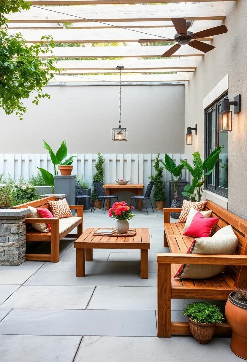 Rustic Wood Benches: Install charming wooden​ benches around your patio, offering additional‍ seating while maintaining a rustic, inviting aesthetic