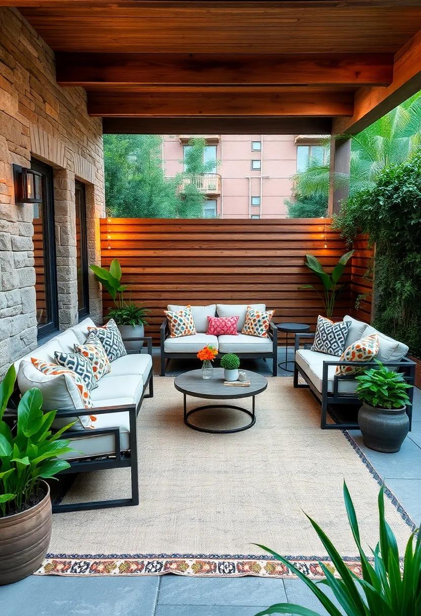 Add an Outdoor Rug: Define​ your seating area and add warmth ⁢by placing⁤ a⁢ stylish, weather-resistant ‌rug beneath your furniture