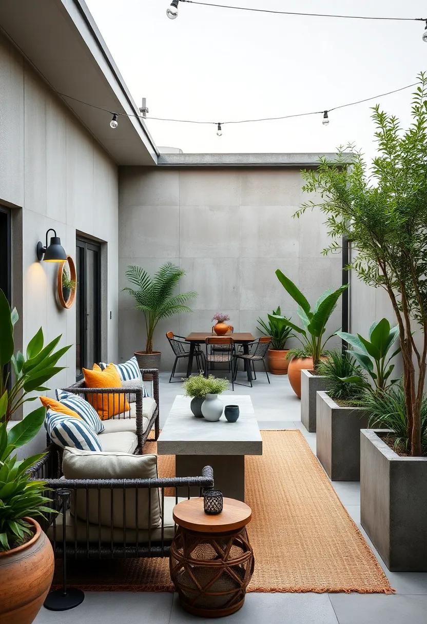 Incorporate Concrete: Opt‍ for concrete planters ​and tables ​to create a raw,⁢ unfinished look⁣ that complements the urban aesthetic⁢ of your home