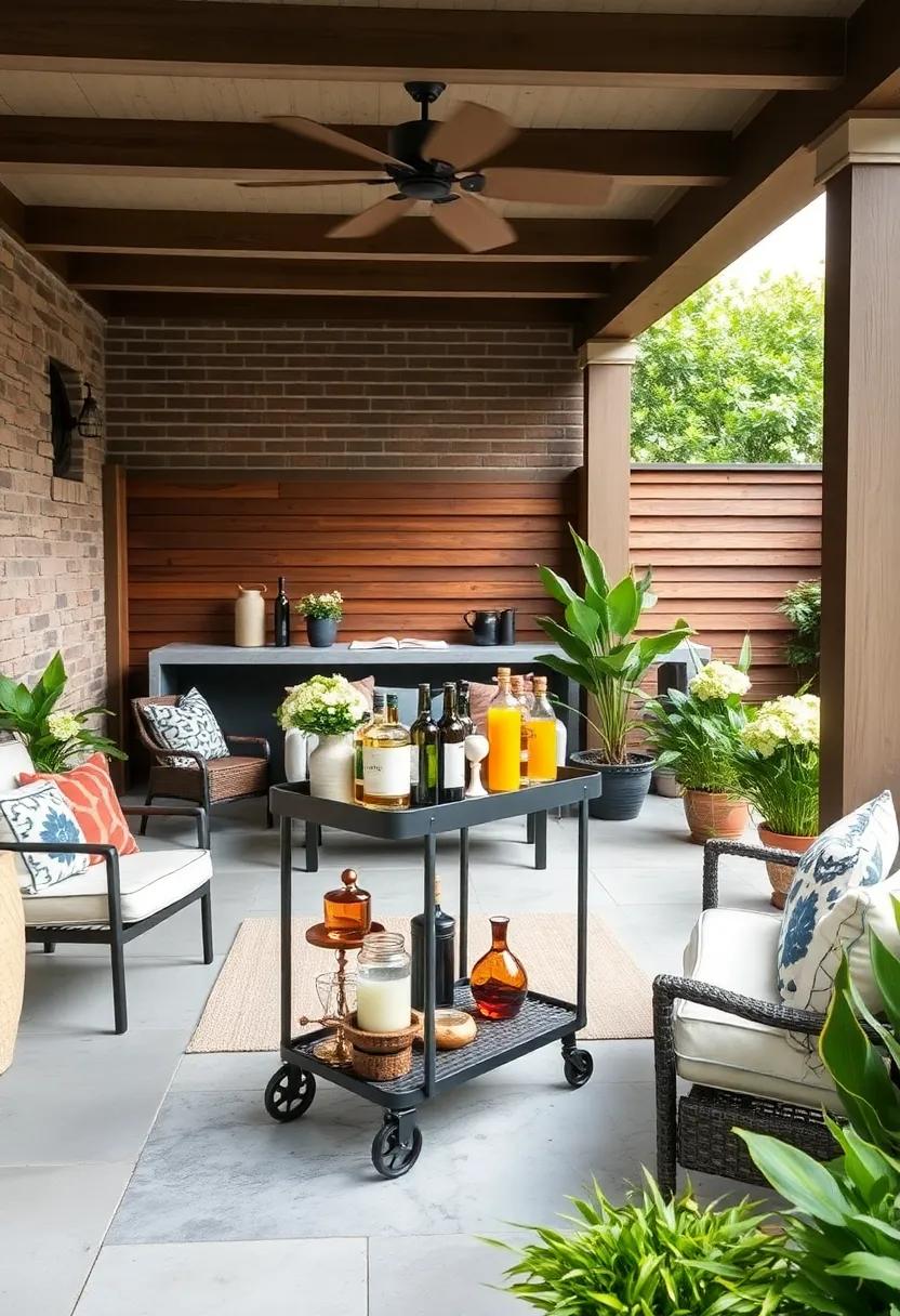 Set Up‍ a Vertical Bar Cart: utilize⁤ a​ metal cart for beverages and snacks, adding convenience ⁤and a touch of chic style to your⁤ outdoor entertaining