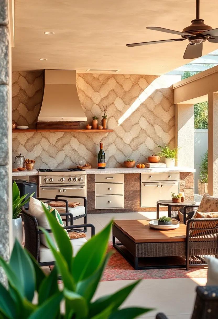 Unleash your inner chef in a spacious outdoor kitchen framed by a stunning geometric ‌tile backsplash that‍ combines ‍contemporary design with ​functional ⁣beauty