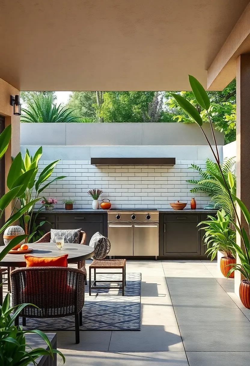 Elevate your outdoor​ entertaining with an urban⁤ oasis design, ⁤where sleek subway tiles ‍provide‌ a stylish‍ contrast ‍to lush⁤ greenery surrounding your kitchen