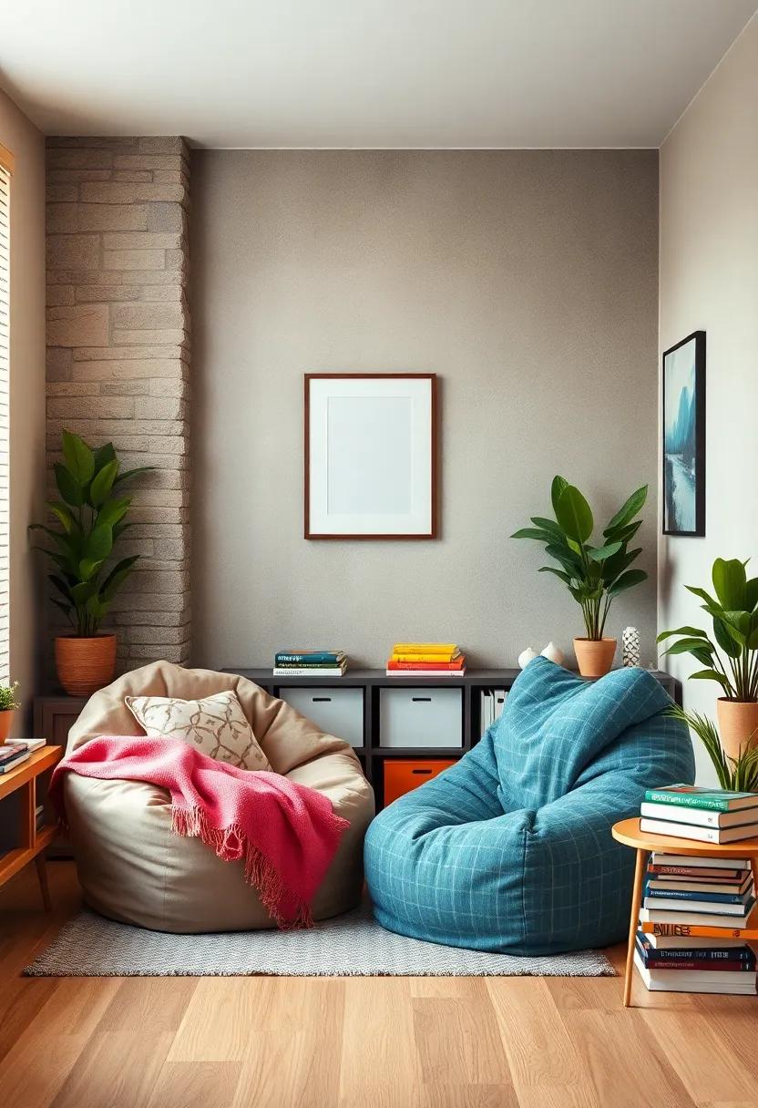 A Cozy Reading Nook: Create a charming corner​ with a ⁤bean bag chair, soft throw blankets, and a⁣ stack of⁣ colorful books that beckon lazy afternoons