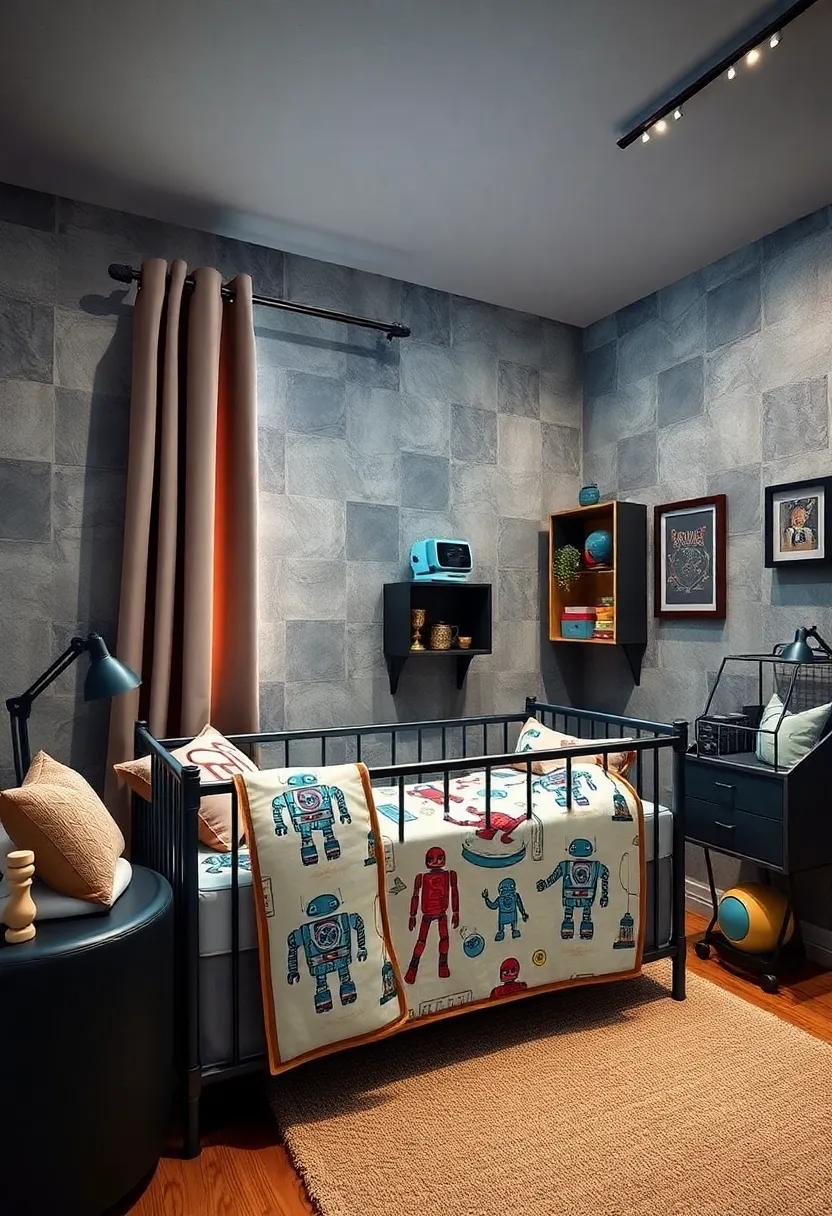 Futuristic Crib Bedding: Choose unique crib bedding⁢ with printed robots and tech designs, combining comfort with a whimsical touch ‌that sparks curiosity