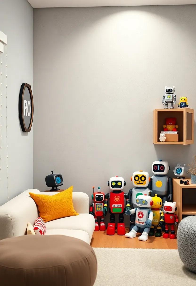 Plush Robot Toys Corner: Set up⁢ a ⁤cozy ‍corner ⁢filled with plush robots of various sizes, making it a welcoming space⁤ for ⁢imaginative play ​and storytelling