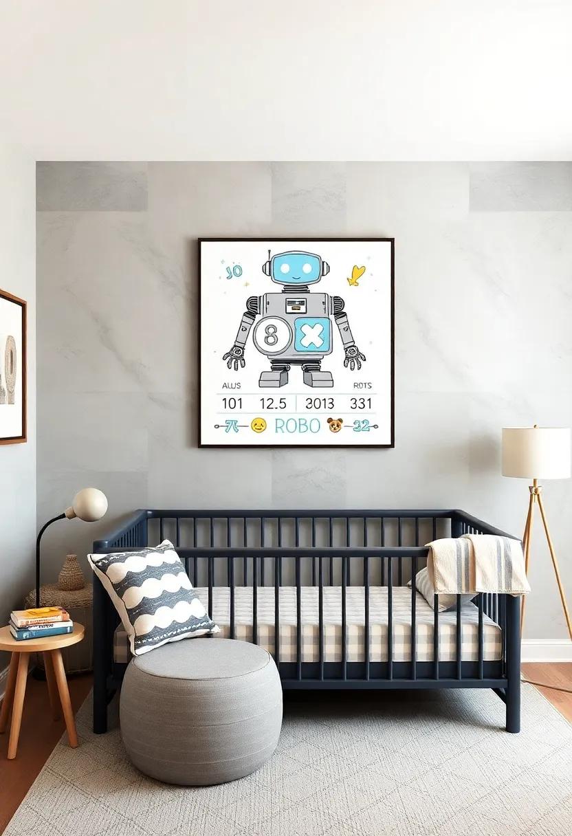 Robot Birth Stats Wall Art: Design a custom print displaying the baby’s birth⁣ stats ⁤in a‍ fun, robot-themed artwork that proudly adorns the⁣ wall