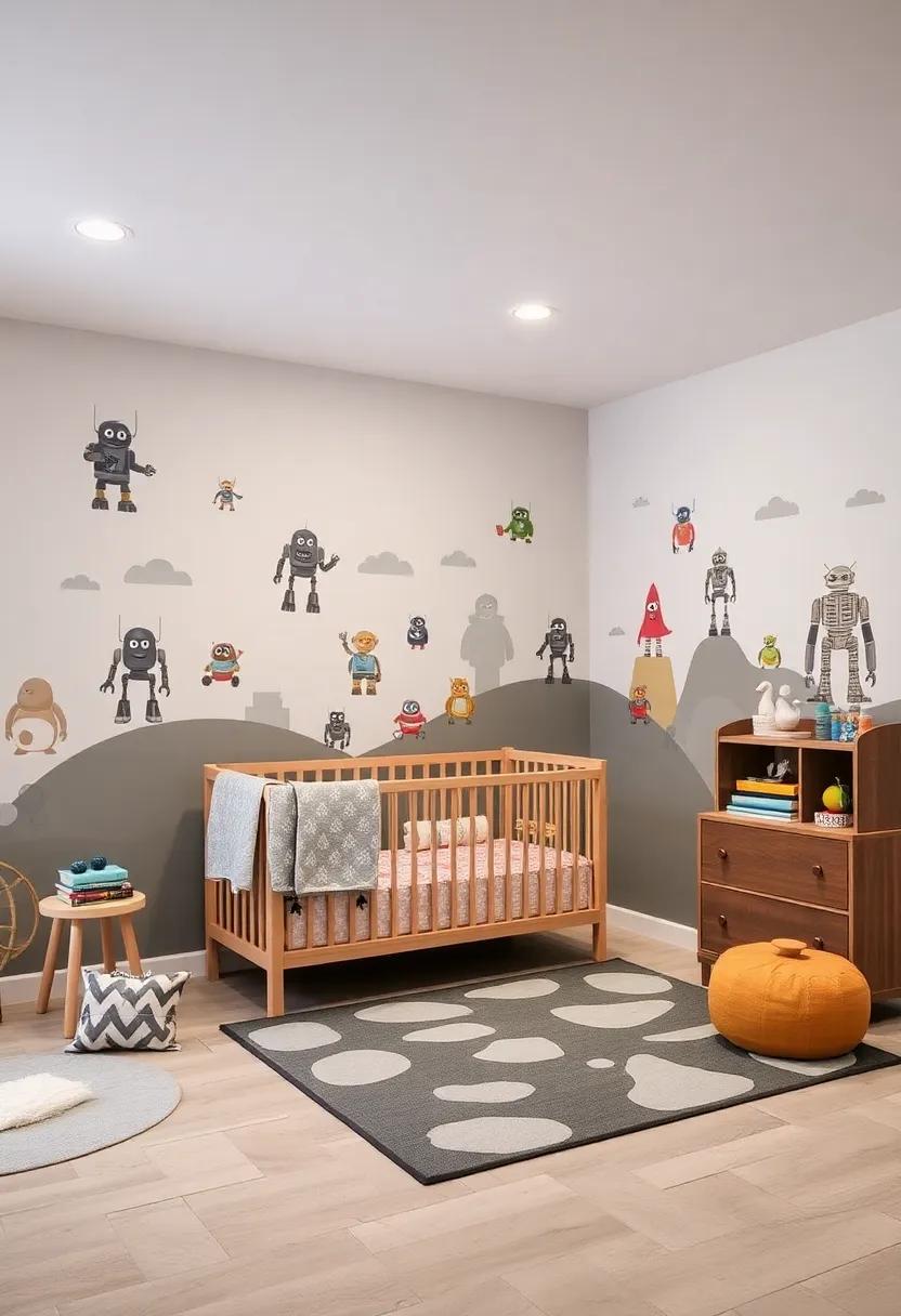 Robot Wall Decals: ⁢Transform plain walls into a playful landscape ⁢with removable robot-themed wall decals,‍ featuring an array of friendly robots engaging ⁤in fun activities