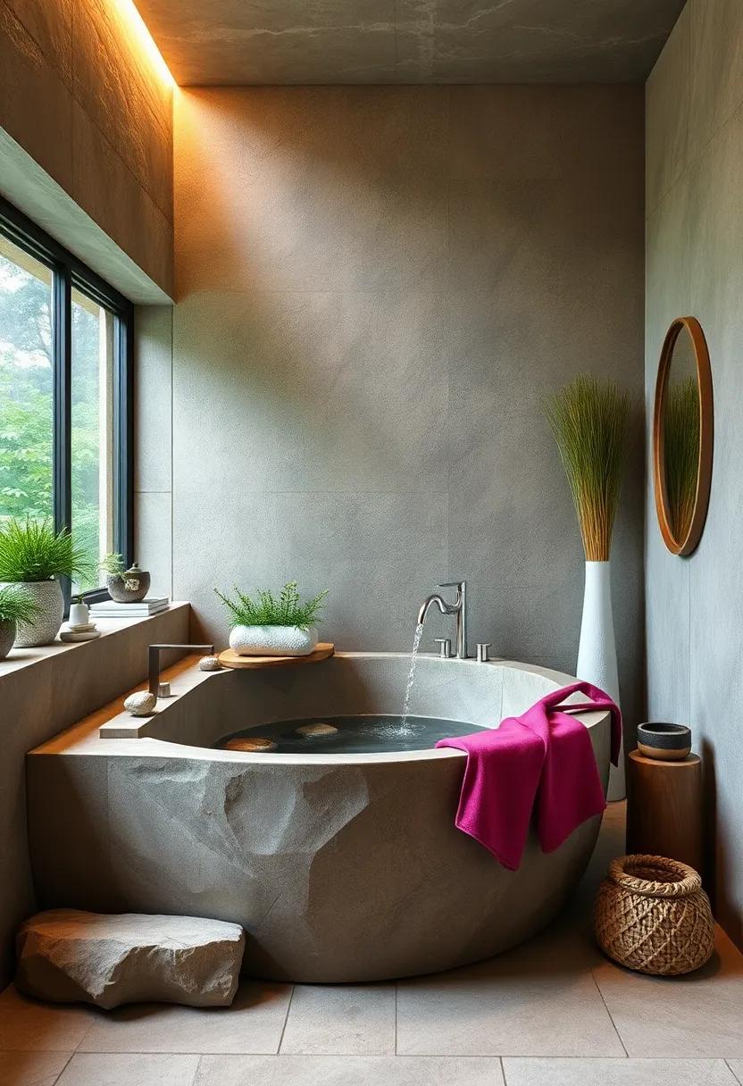 Get inspired by a playful mix of stones and grasses in a Japanese soaking tub, showcasing how nature can create a serene retreat indoors