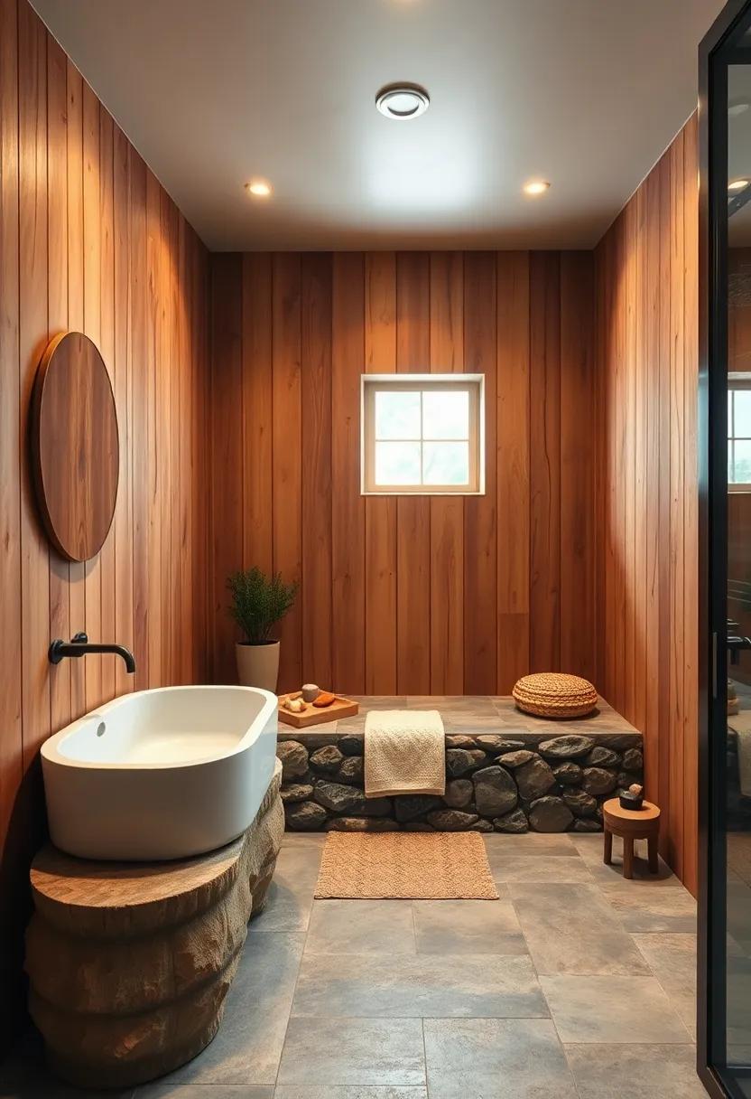 Envision the charm of a tiny rustic sauna featuring walls of cedar and smooth river stones, an ideal escape for relaxation and rejuvenation