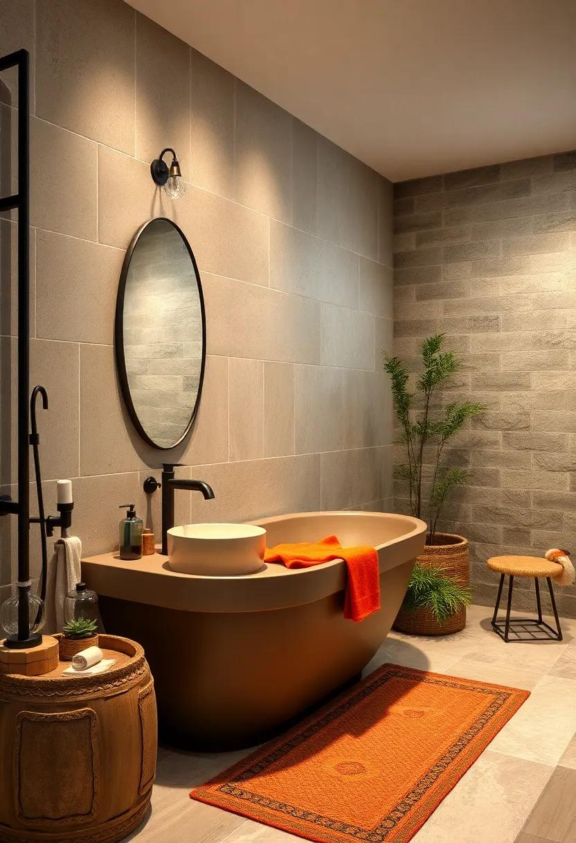 Discover the elegance of using rounded river rocks as decorative accents, bringing a natural, organic feel to your bathroom décor