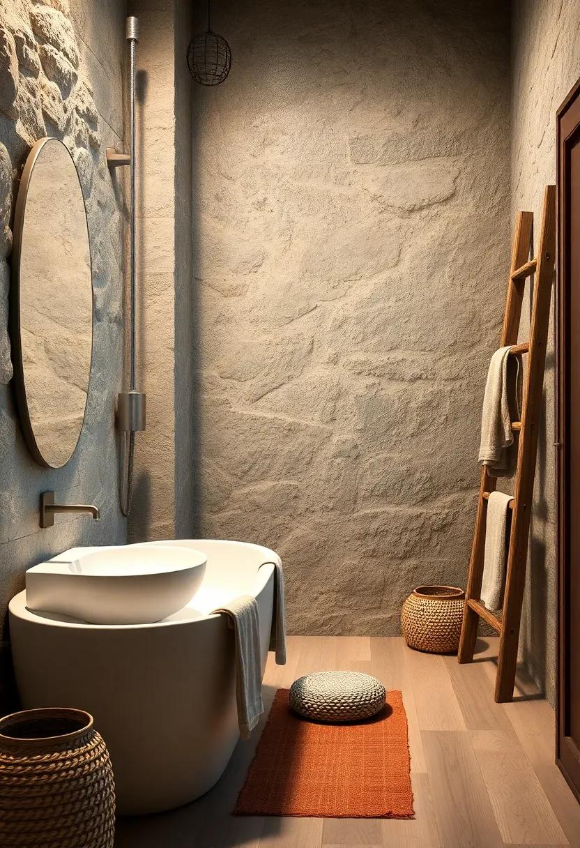 Imagine a cozy nook in your bathroom with a stone-built bench, perfect for relaxation and adding a unique rustic charm to the design