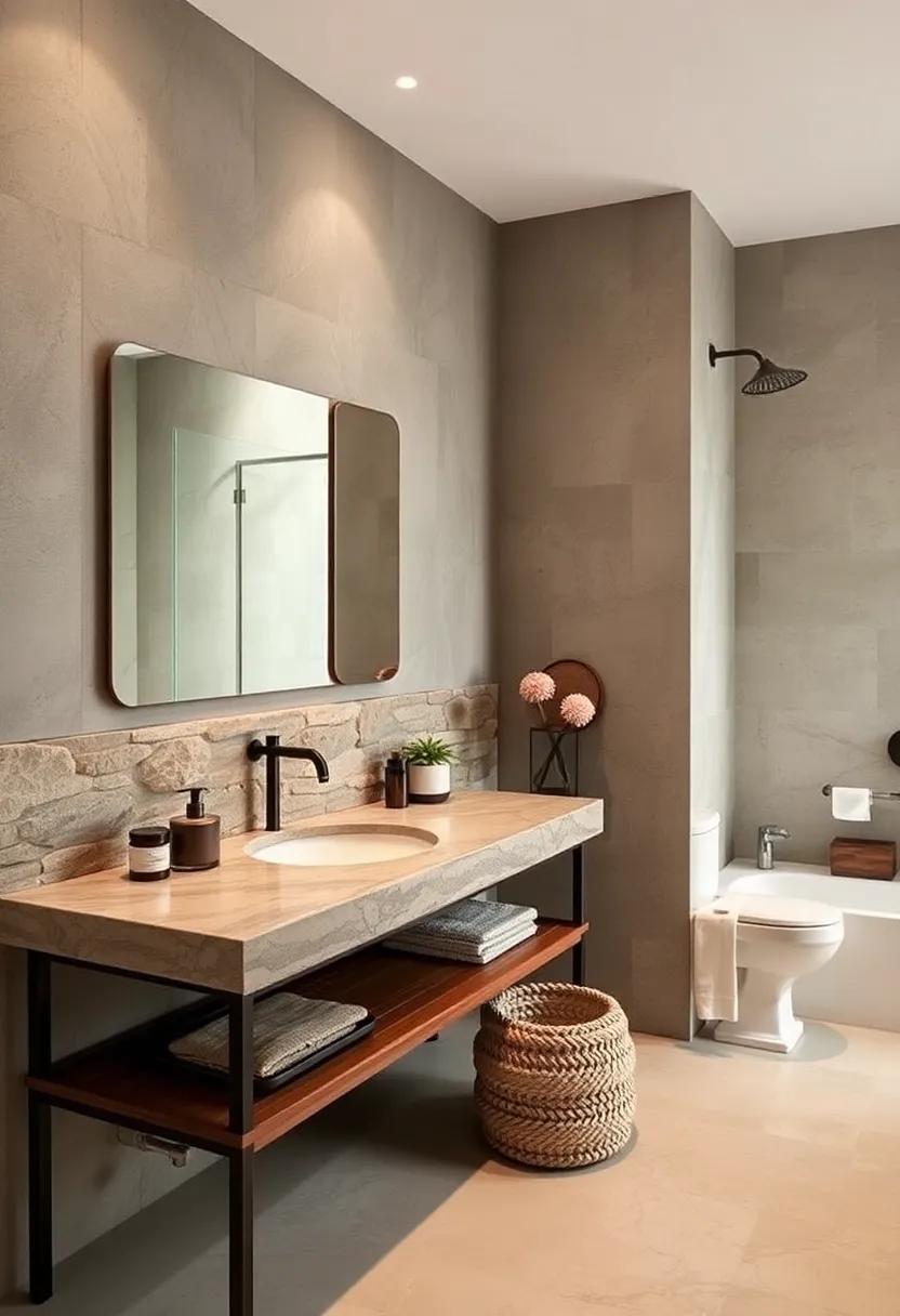 Discover the beauty of a stone vanity backsplash that serves as an eye-catching focal point, showcasing the craftsmanship and texture of natural materials