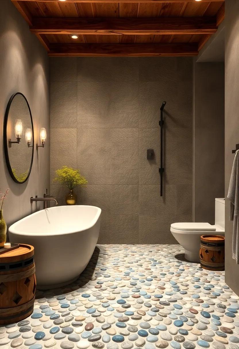 Revel in the beauty of a pebble mosaic shower floor that brings the essence of a natural stream right into your bathroom oasis