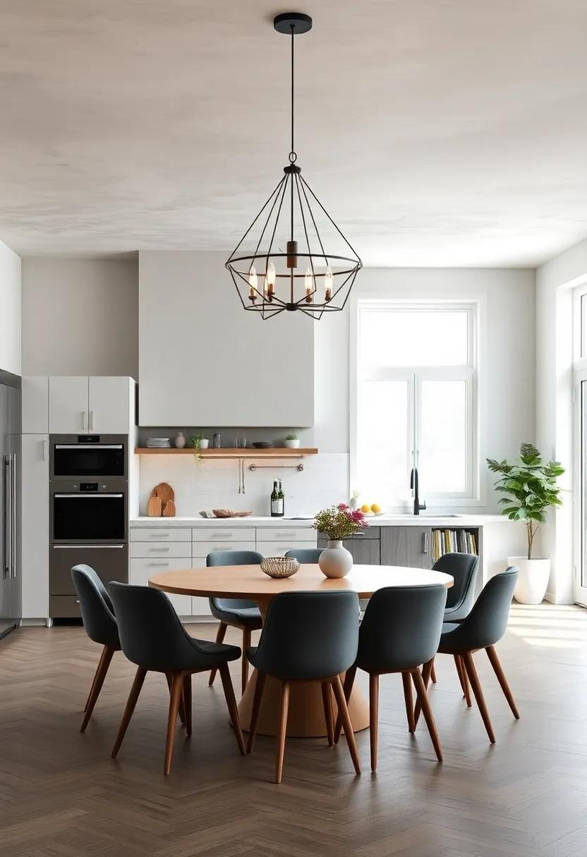 statement Chandeliers: Choose a striking chandelier with geometric designs ​to serve as the focal point over your dining area