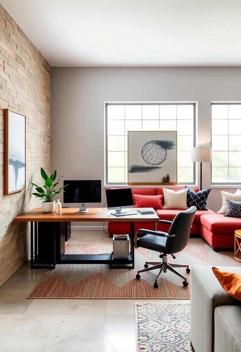 Multi-Use Family ‍Room: See how a ‌family room can double⁤ as a home ⁣office​ with a smart desk design, including a retractable keyboard ⁣tray that stows away ‌after work hours