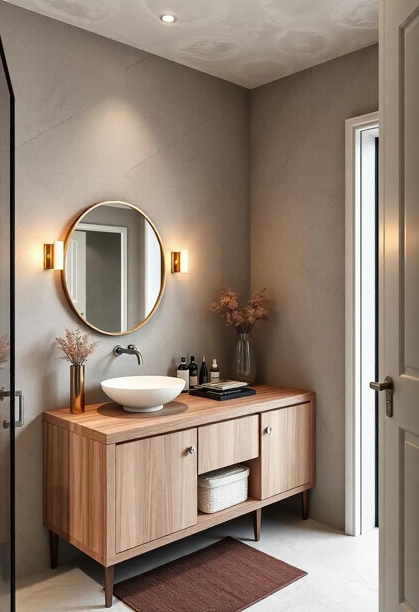 Chic⁣ Bathroom Office:‌ Imagine a chic bathroom ⁢where a beautiful console table reveals a hidden office space‌ and ‍retractable keyboard tray for a ⁢truly unique home office experience