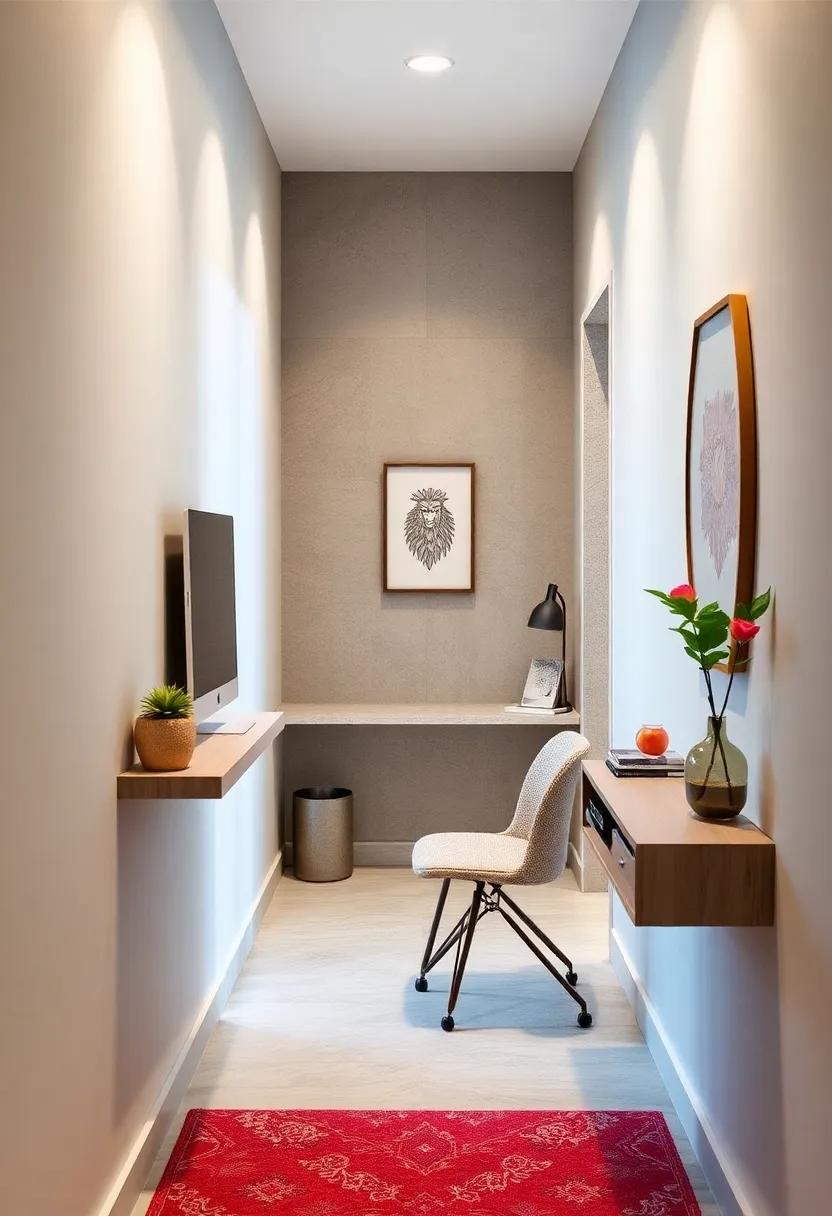 Innovative Hallway Workspace: See how a ‌narrow hallway can be transformed⁢ into a productive workspace with a compact desk that ​features a⁢ retractable keyboard tray