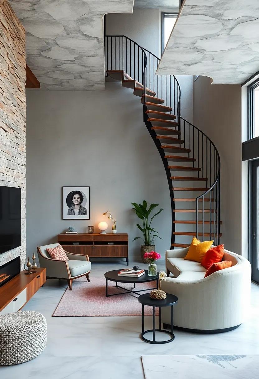 Space-Saving Staircases: Design innovative stairways that use every inch,featuring built-in storage or alternate shapes like spiral or ladder designs