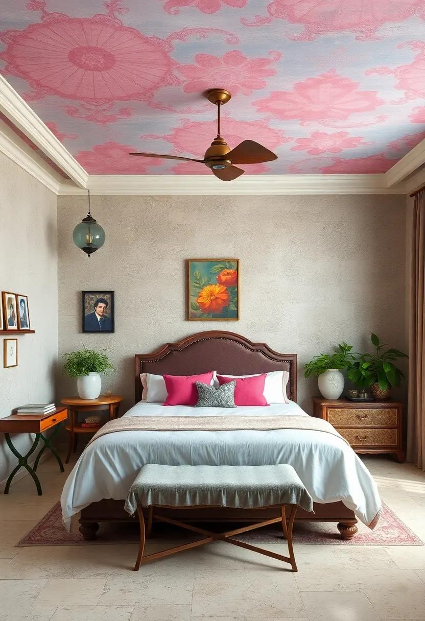 Painted Ceiling ​Treatment: Don’t forget the ​ceiling! A bright or patterned ⁣ceiling can ⁣enhance the vintage look and feel of your retreat
