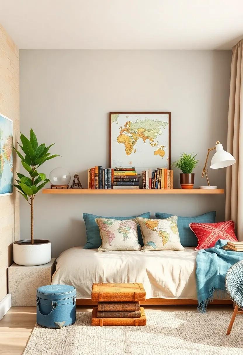 Old Travel Books: Incorporate a stack of thrifted travel books on a shelf, inviting inspiration for future adventures