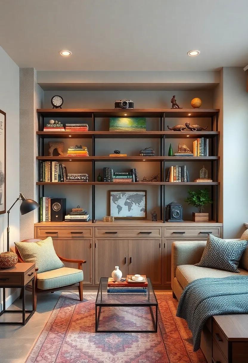 Worldly Shelves: Display books on a shelf styled with travel-related decor items, like small replicas of famous monuments⁣ or‌ vintage cameras