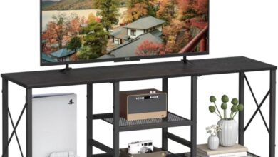 How We Organized Our Space with This 55″ TV Stand and Storage