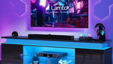 Our Take on the Sleek Lamtor 85″ TV Stand with LED Ambiance