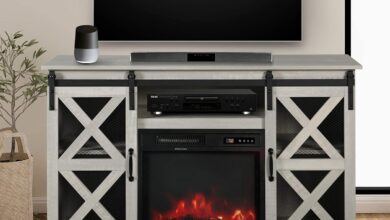 Our Review: ENSTVER 48″ TV Stand with Fireplace and Sliding Doors