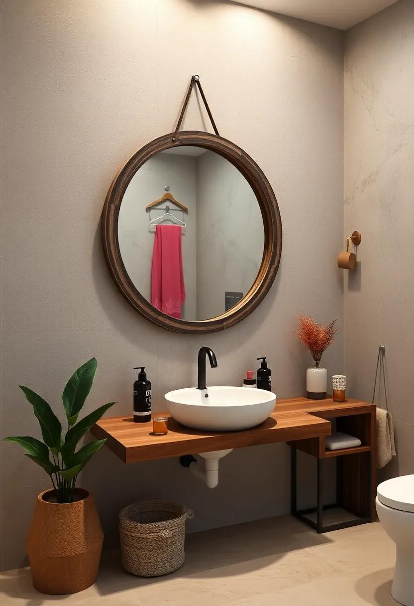 Vintage Round Mirror: Embrace nostalgia⁤ with a distressed wooden frame that⁣ adds ⁤a⁤ touch of old-world ⁣charm to​ your bathroom