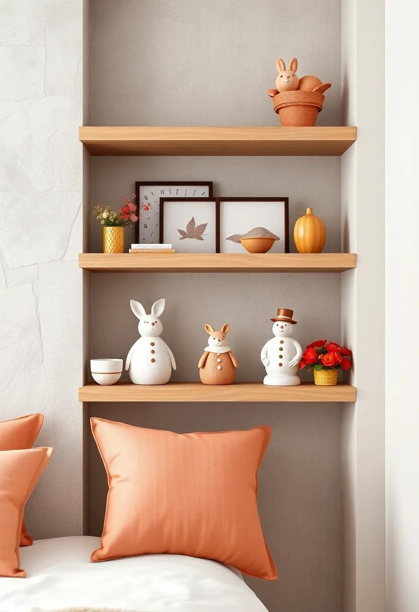 Playful Figurines: Incorporate whimsical seasonal figures, such as bunnies in spring or snowmen in winter, to add a playful touch