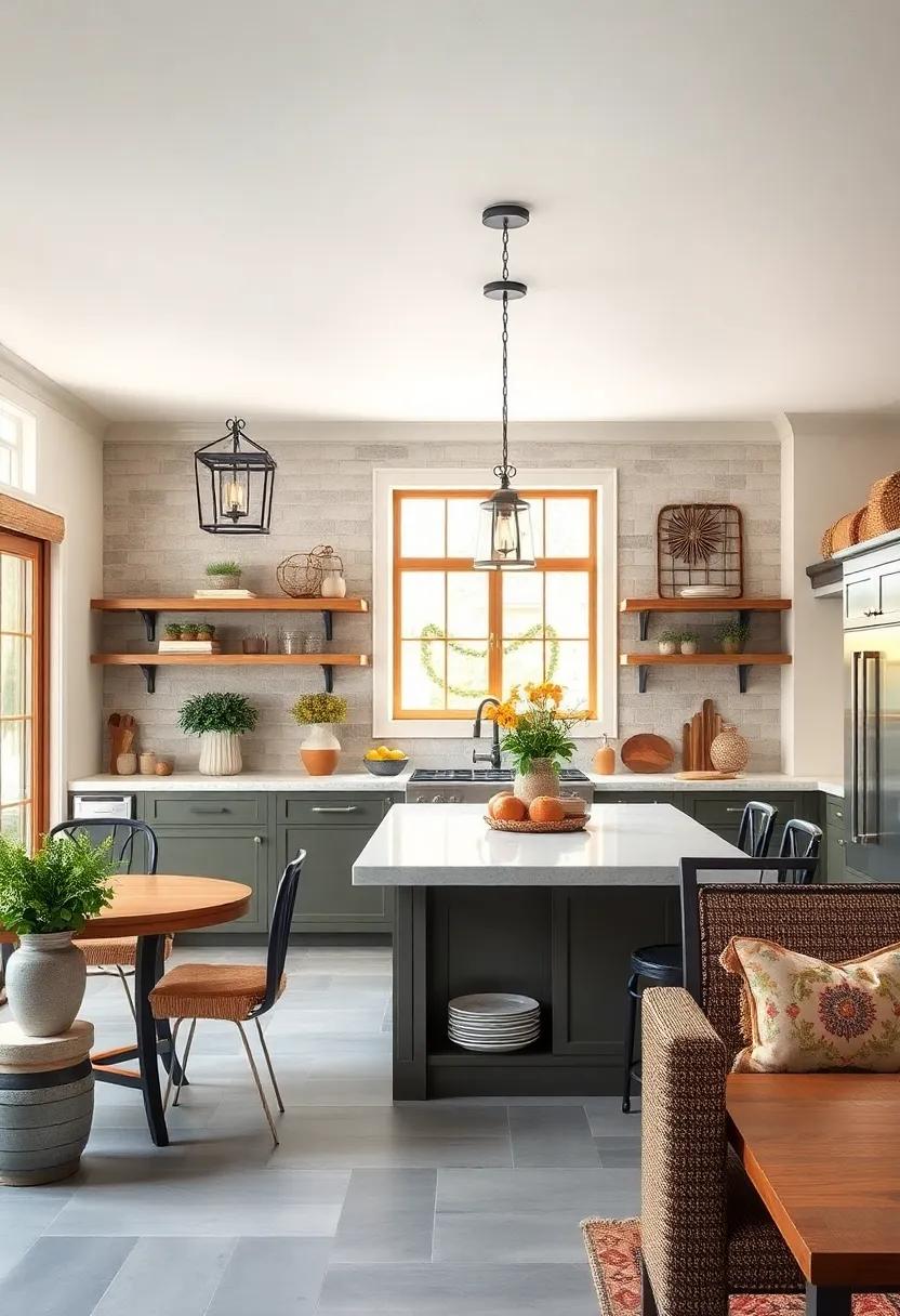 Decorative Iron Accents: use iron accents in the form of wall art or decorative pieces to tie the whole kitchen together with a cohesive rustic feel