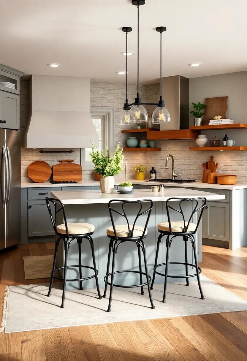 Iron Barstools: Incorporate industrial-style iron barstools around your kitchen island for a practical yet stylish seating option