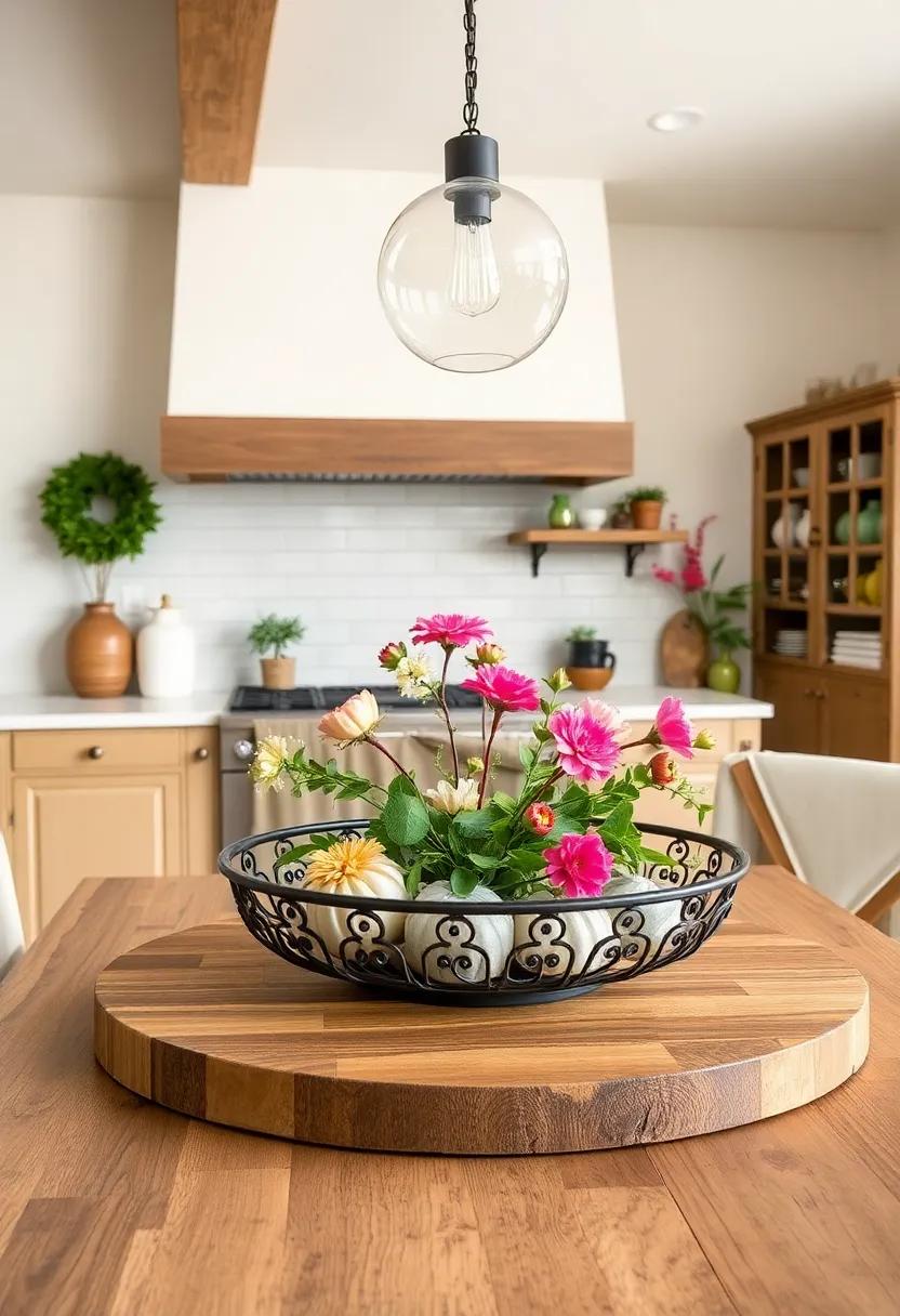 Iron Table Centerpiece: Use a decorative iron tray or bowl as a centerpiece for your dining table, offering a rustic yet refined focal point