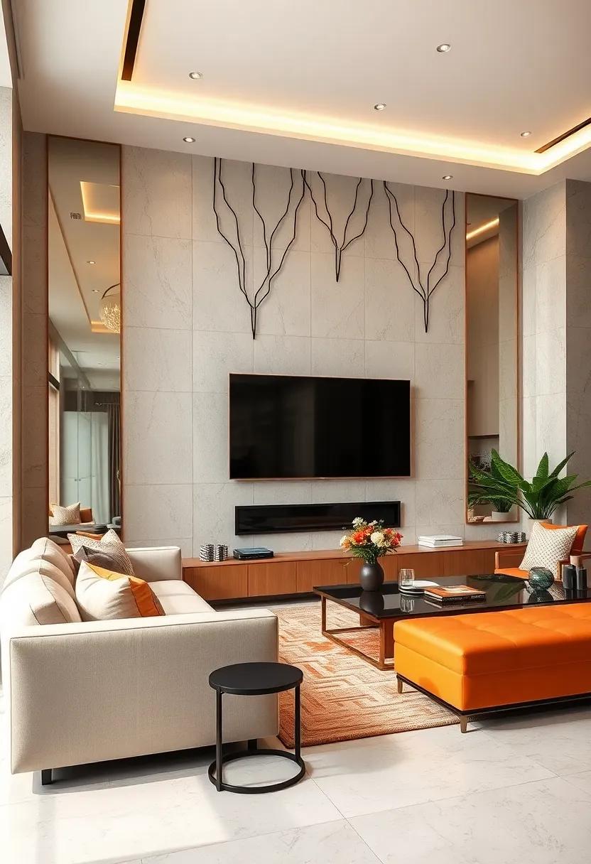 Mirrored Accents: Opt for a mirrored wall⁢ or ‌decorative mirror frames surrounding ⁤your TV to create depth⁣ and an illusion of more space