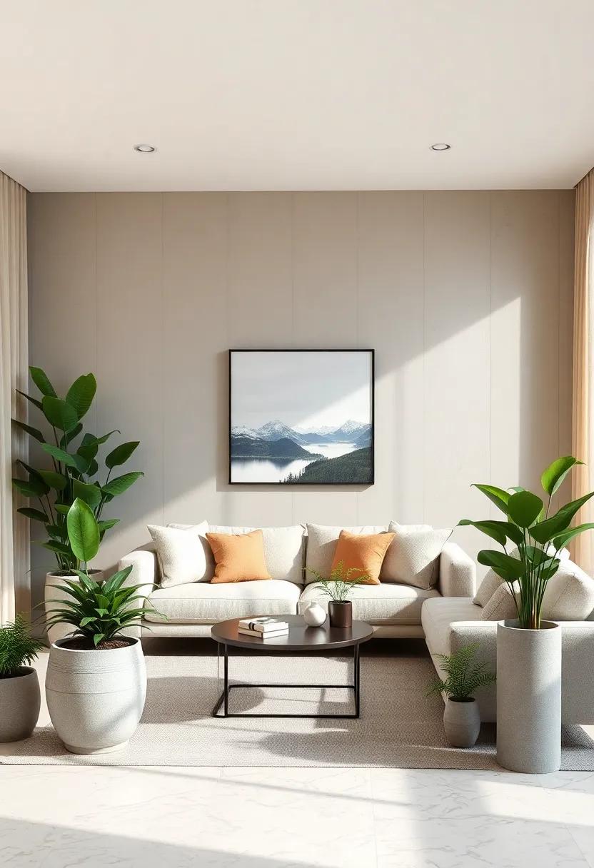 Greenery Galore: Use light gray planters with beige accents to showcase indoor plants,adding life and a touch of nature to your color scheme