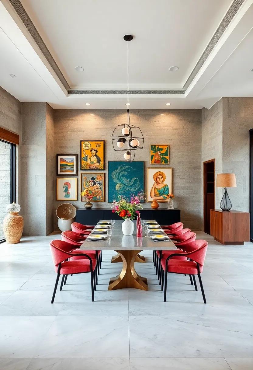 Artistic Whimsy: ⁤A playful dining room filled with quirky art installations and vibrant⁢ colors,‌ encouraging ‌creativity⁢ and laughter during meals